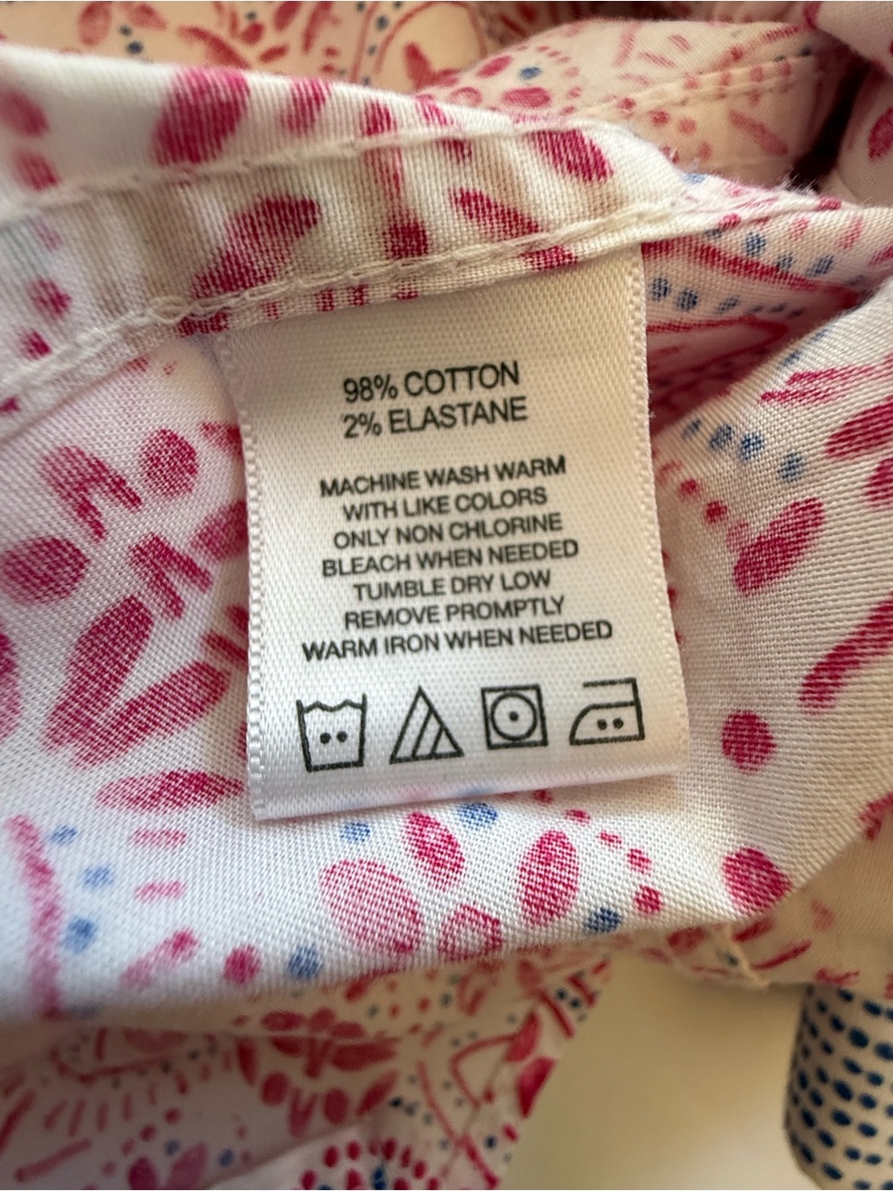 Foxcroft NYC Easy Care Button Front Shirt Large Pink Blue Print 3/4 Sleeve - Picture 9 of 10